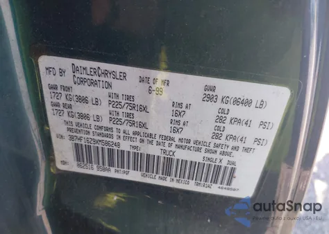 1999 Dodge Ram 1500 St из США, поврежденный, VIN 3B7HF16Z9XM586248